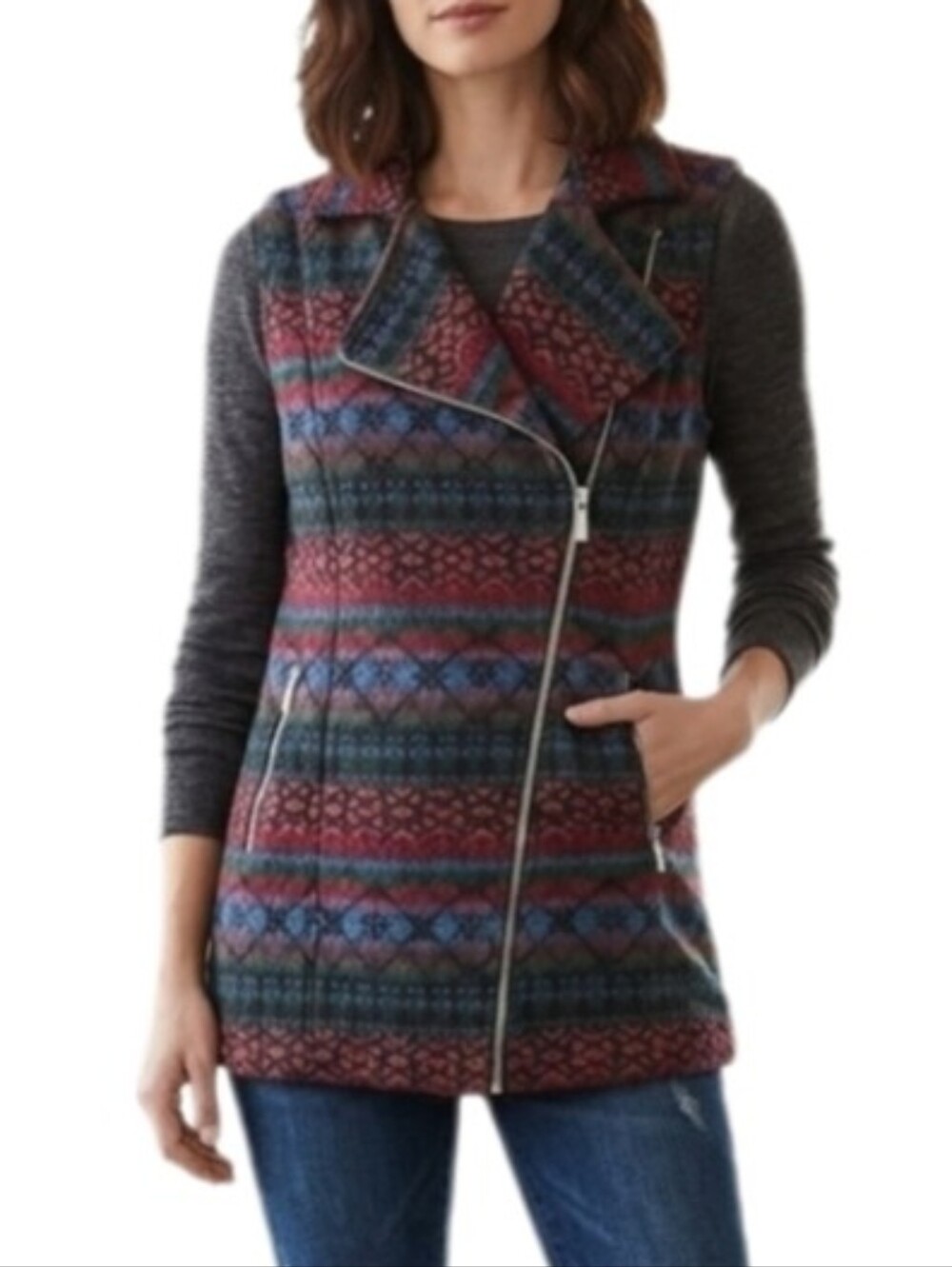 Maakif Wool Blend Zip Front Vest Burgundy Size 10